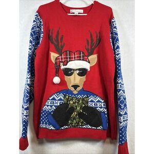 Jolly Christmas Ugly Christmas Knit Sweater Size Large Hunter Holiday Deer